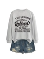 Graues Sweatshirt mit Textdruck 'The Legend Retired' und destroyed Jeans-Shorts Set - Grau (Schwarze Schrift)