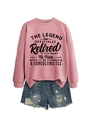 Set aus rosa Sweatshirt mit Ruhestand-Aufdruck und Distressed-Denim-Shorts in Weiß - Roségold (Schwarze Schrift)