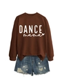 Flat lay of brown DANCE mama sweatshirt with heart print and blue ripped denim shorts - Coffee Sweatshirt (White Font)