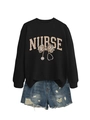 Détail d'un sweat-shirt infirmière avec motif léopard et graphique de stéthoscope - Noir