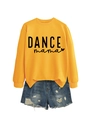 Flat lay of yellow DANCE mama sweatshirt with distressed denim shorts and fringe detail - Yellow Sweatshirt (Black Font)