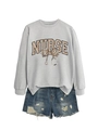 Détail d'un sweat gris infirmière avec texte léopard et motif de stéthoscope - Gris