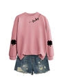 Pink sweatshirt detail with lucky script print and four-leaf clover sleeve graphics - Rose Gold (Black Font)