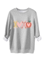 Detail of grey sweatshirt with XOXO print and thick fleece lining on the cuffs - S / Light Gray
