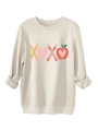 Detail of creative XOXO pencil and heart graphic print on beige long sleeve sweatshirt - S / Sand