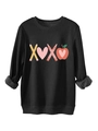 Detail showing the gray fleece lining and artistic XOXO graphic on the black sweatshirt - Black