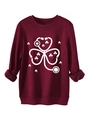 Detail van bordeauxrode sweater met witte stethoscoop en klaverblad hartprint - S / Bordeauxrood