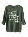Detail van donkergroen sweatshirt met klaver stethoscoop print en fleece voering aan binnen - S / Legergroen