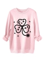 Detailed close-up of pink crewneck sweatshirt featuring stethoscope clover print design - Pink