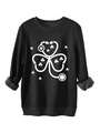 Detail of warm fleece lining and clover stethoscope print on black sweatshirt - Black