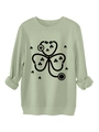 Detail of sage green sweatshirt featuring stethoscope clover print with ribbed cuffs and hem - Olive Green