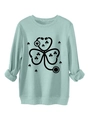 Detail of mint green sweatshirt featuring stethoscope shamrock print and ribbed cuffs - Light Green