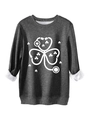 Detail of stethoscope clover print on dark gray fleece sweatshirt with ribbed cuffs - Dark Gray