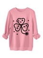 Detailed close-up of stethoscope shamrock print on pink warm crewneck sweatshirt - Peach