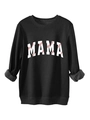 Détail d'un sweat en polaire noire avec imprimé MAMA et coutures de baseball rouges - Noir