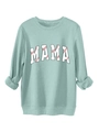 Détail du sweat vert menthe avec impression MAMA texture baseball et finitions côtelées - Vert clair