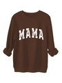 Détail du sweat MAMA marron foncé avec imprimé baseball et finitions bord-côte - Café