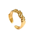 Detailed view of the gold-plated textured metal ring with adjustable open-end design - Gold Wave Style (N6965)