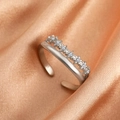 Double-layer silver open ring with starburst set cubic zirconia in a vintage style - Silver Double Layer Starburst Rhinestone (N6112)