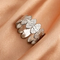 Vintage silver-plated stainless steel leaf pattern open ring with textured leaf detailing - Silver Leaf Grain Relief (N6284)