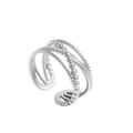 French style multi-layer silver stainless steel ring with beaded cross line design - Silver Multi-layer Style (N6874)