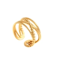 Detail of layered gold-plated stainless steel ring with beaded and textured bands - Gold Multi-layer Style (N6873)