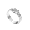 Adjustable silver heart open ring with elegant striped band in stainless steel - Silver Style (N6910)
