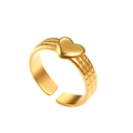 Detail of adjustable gold heart ring with triple horizontal engraved textures - Gold Style (N6909)