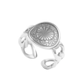 Silver vintage stainless steel open ring with sun pattern and heart hollow design - Silver Sunburst Hollow Heart Style(N7964)