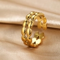 Adjustable golden double-row oval bead ring with a polished minimalist stainless steel finish - Double Row Oval Bead Style (N6365)