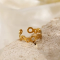 Adjustable stainless steel open ring with hollow geometric circles in gold finish - Gold Style (B8083)