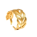 Detailed view of hollow leaf pattern and gold texture on the adjustable steel ring - Gold Hollow Leaf Style (N7867)
