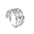 Adjustable silver hollow leaf stainless steel ring with elegant feather design details - Silver Hollow Leaf Style (N7868)