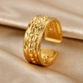 Gold adjustable open ring with vintage braided texture on elegant champagne silk background - Vintage Braided Round Bead Texture Style (N6433)