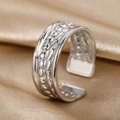 Adjustable silver stainless steel ring featuring beaded texture and braided rope accents - Round Bead Braided Rope Vintage Style (N6434)