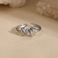 Minimalist silver stainless steel open ring with unique double-line knot design for women - Silver Knot Style (N6896)