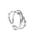 Adjustable golden stainless steel open ring featuring a modern hollow chain link design - Hollow Pig Nose Style (N6836) / Silver