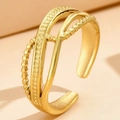 Adjustable gold-plated multi-layer ring featuring polished bands and beaded texture details - Gold (N6845)