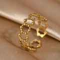 Adjustable 18k gold plated open ring featuring a honeycomb hollow design on satin - Honeycomb Hollow Style (N6711)