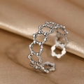 Silver hexagon honeycomb open ring in a minimalist adjustable stainless steel design - Honeycomb Hollow Style (N6712)
