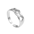 Minimalist silver wavy hollow out stainless steel open ring with adjustable geometric design - Silver Style (N7848)
