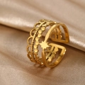 Gold stainless steel layered ring featuring a star charm and beaded design on silk - Multi-layer Stackable Star Bead Style (N6759)