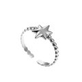Adjustable silver star ring featuring polished metal beads and a 3D star centerpiece - Silver Five-pointed Star Style (N7966) / Silver
