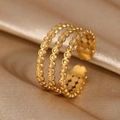 Three-layer 18k gold plated open ring with beaded texture on elegant silk fabric - Three-layer Bead Texture Style (N6745)