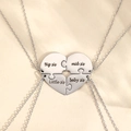 Polished stainless steel puzzle heart necklace set for four sisters with engraved titles - Silver Sisters Heart Puzzle 4-Piece Set (F3438)