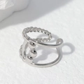 Silver multi-layer geometric open ring with minimalist beaded and twisted rope design - Multi-layer Geometric Silver Style (N7984)
