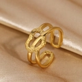 18k gold plated stainless steel open ring featuring a double layered knotted design - Double Layer Knot Style (N6805)