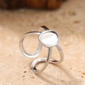 Anillo abierto de plata pulida con diseño de corazón e inserto de esmalte blanco minimalista - Abierto Ajustable / Estilo Cruzado de Doble Capa Plateado (40484-2)