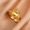 Goldfarbener verstellbarer Krabbenring aus Edelstahl im Vintage-Design mit Blättern - Gold Krabbe Form (N6553)