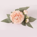 Handmade light pink woven rose napkin ring with realistic flower head and green leaves - Pale Pink Rose